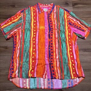 Vintage Jams World Shirt Mens XL Striped Multicolor Rayon Hawaii USA‎ Red Pink